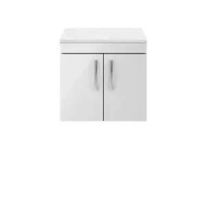 image of Nuie Athena 600 Wall Hung 2-door Vanity & Sparkling White Worktop - Gloss Grey Mist