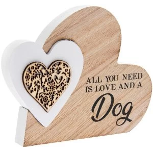 image of Love & Dog Wooden Heart Plaque