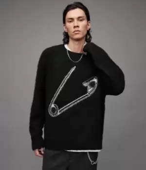 Image of AllSaints Mens Eraze Crew Jumper, Black, Size: XS