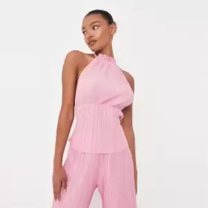 Missguided Plisse Halter Neck Backless Top - Pink