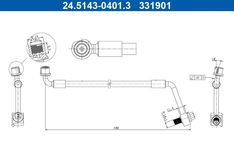 Image of ATE 24.5143-0401.3 Brake Hose with banjo bolt Brake Hose (83)