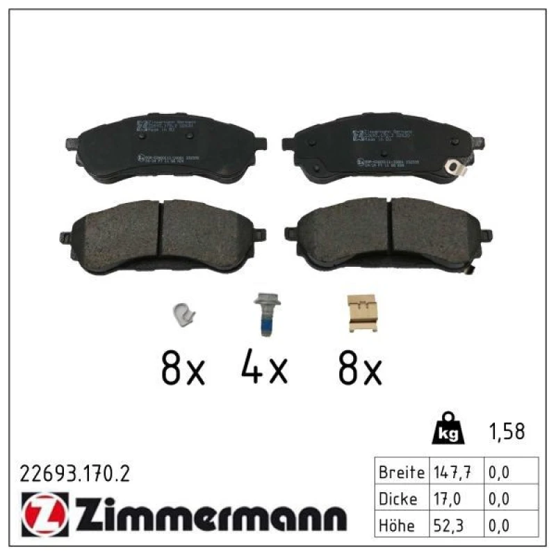 Image of ZIMMERMANN Brake pad set ZIMMERMANN 22693.170.2