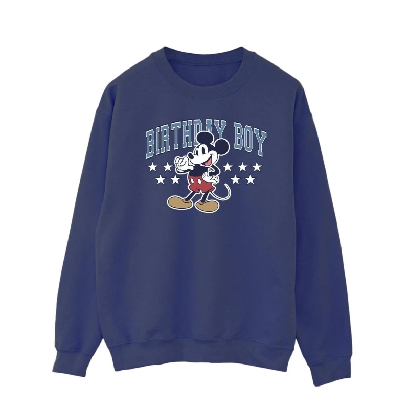 Image of Disney Men Mickey Mouse Birthday Sweatshirt in Navy Size: Small Navy S Male 5063376387170