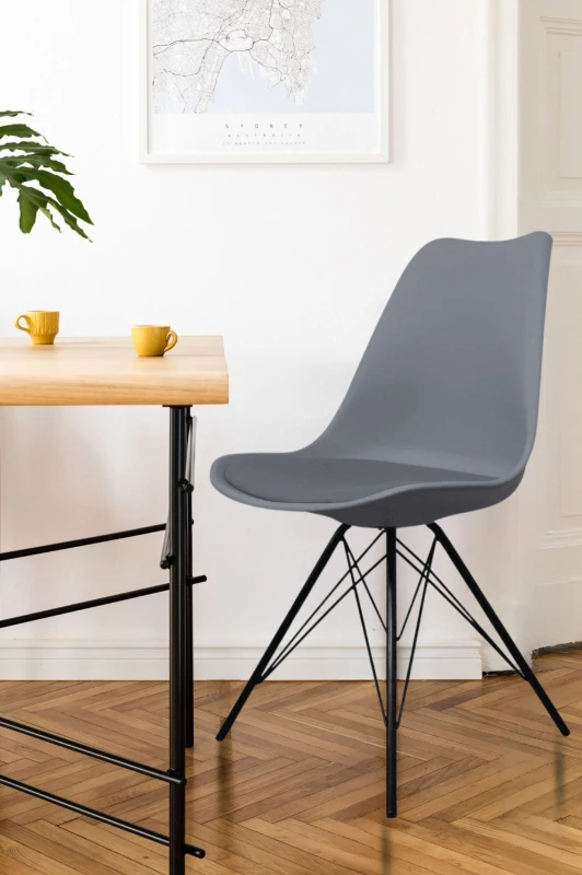 Image of Fusion Living Soho Plastic Dining Chair with Black Metal Legs Dark Grey