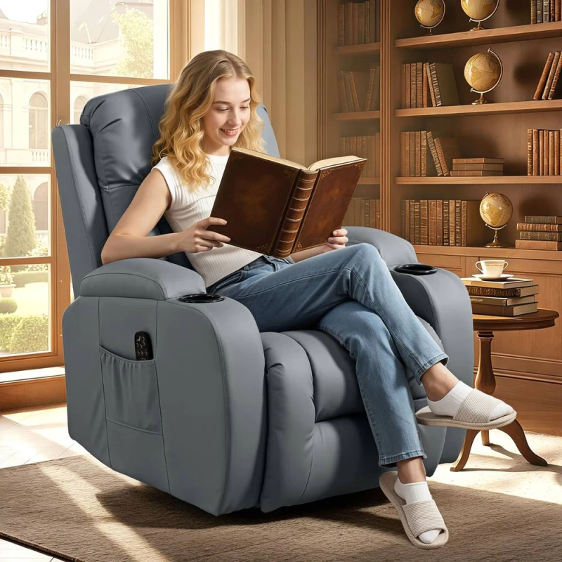Image of HOMCOM Massage Recliner Chair, Recliner Armchair with 8 Vibration & Heat in Grey Grey Unisex Armchair