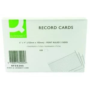 image of Q-Connect Record Card 152x102mm Ruled Feint White Pack of 100 KF35205