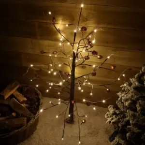 Image of 4ft Snowy Brown Twig Outdoor Christmas Tree with Pine Cones & 88 Warm White LEDs