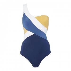 image of Jets Alter Single Shoulder Swimsuit - NAVY/GOLD