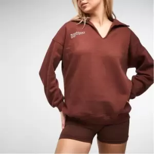 image of Missguided Notch Neck Polo Collar Sweatshirt - Brown