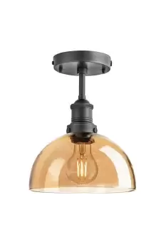 Image of Brooklyn Tinted Glass Dome Flush Mount, 8 Inch, Amber, Pewter Holder