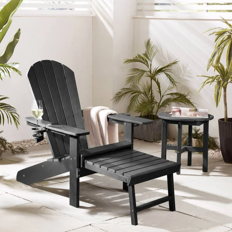 Image of VonHaus Westport Reclining HDPE Adirondack Garden Chair with Footrest in Black Size: 1 Pack Black Unisex 1 Pack