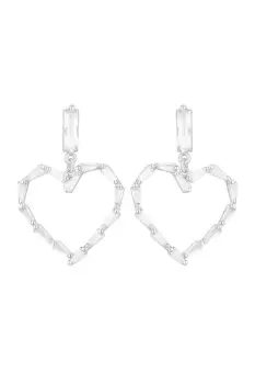 image of Rhodium Plated Cubic Zirconia Open Heart Earrings