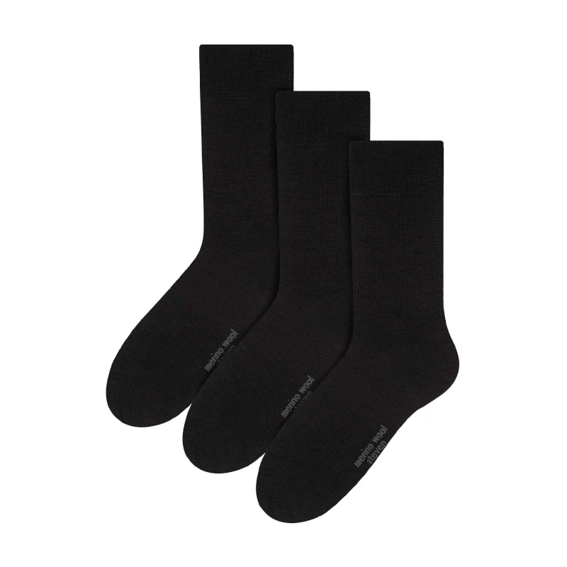 Image of Steven Steven Men 3 Pairs Warm Merino Wool Socks in Black Size: 6-8 Black 6-8 Male 5056632611812