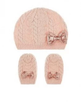 image of Monsoon Baby Girls Poppy Beanie And Mitten Set - Pink