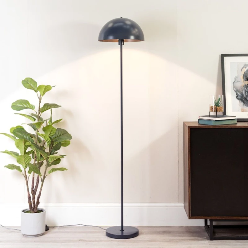 Image of ValueLights Stassi Mushroom Dome Metal Freestanding Floor Lamp Light with LED Bulb Navy