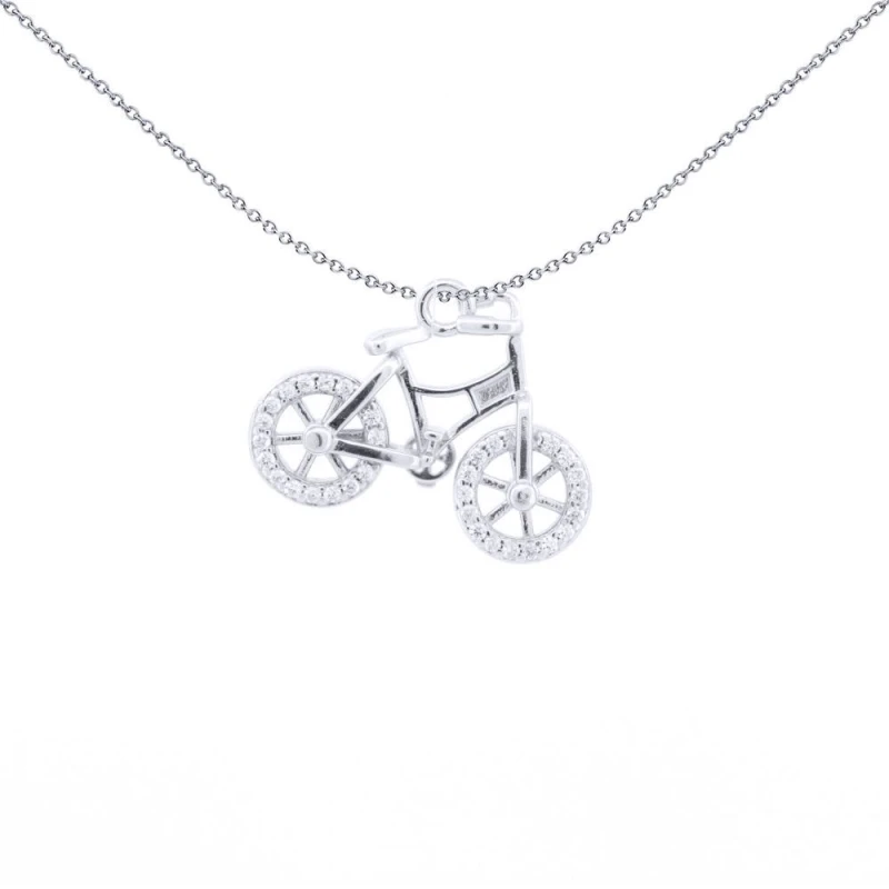 Image of Jewelco London Silver Round CZ Bicycle Mountain Bike Charm Pendant - APD200 Silver