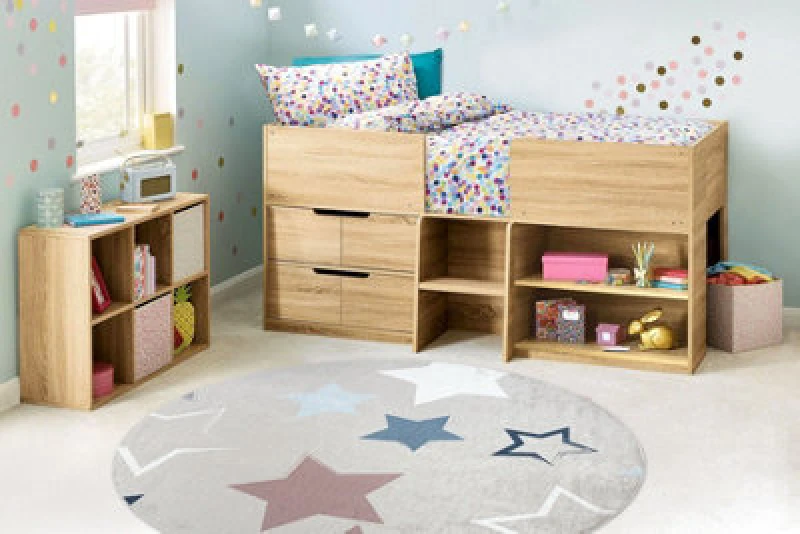 Image of RugsX Bambino 48130 Round Washing Carpet Stars For Children Anti Slip - Beige / Grey Circle 80 Cm