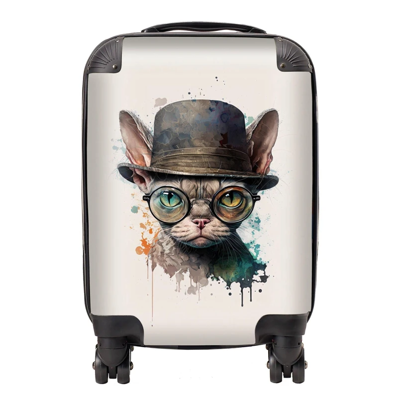 Image of Warren Reed - Designer Devon Rex Cat Splashart Suitcase Size: Large Multicolor Unisex Large