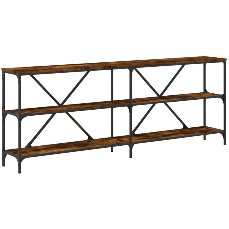 Image of Vidaxl Console Table Smoked Oak 200X30X75cm Engineered Wood And Iron, Brown 832860