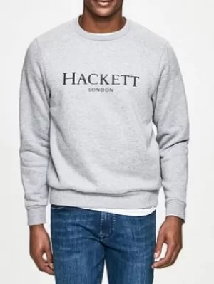 image of Hackett Logo Sweatshirt, Grey Marl, Size 2XL, Men