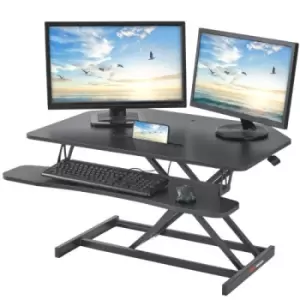 image of VEVOR Standing Desk Converter, Two-Tier Stand up Desk Riser, 36" Large Sit to Stand Desk Converter, 5.5-20.1 inch Adjustable Height, for Monitor, Keyb