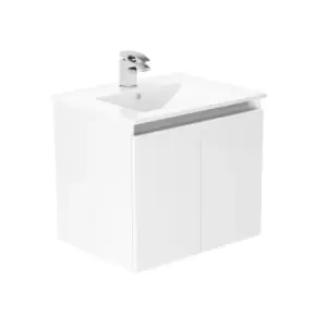 image of Newland 600mm Wall Hung Double Door Large Ceramic Basin Unit - White Gloss