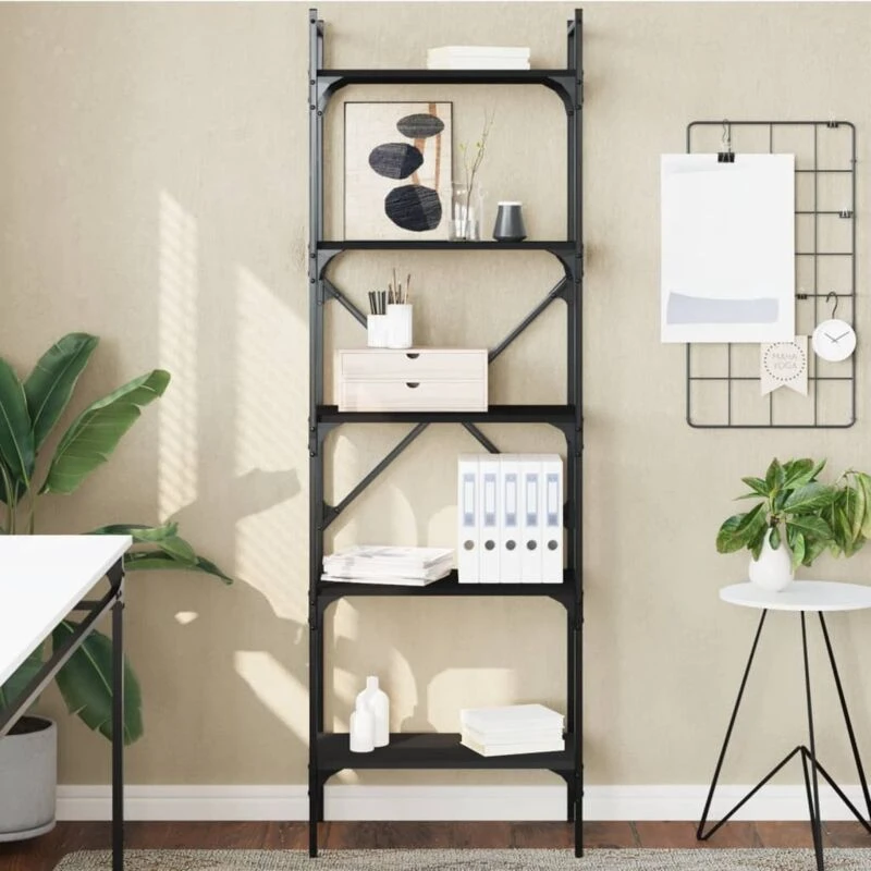 Image of Vidaxl Bookcase 5-tier Black 56X31.5X174cm Engineered Wood, Black 833343