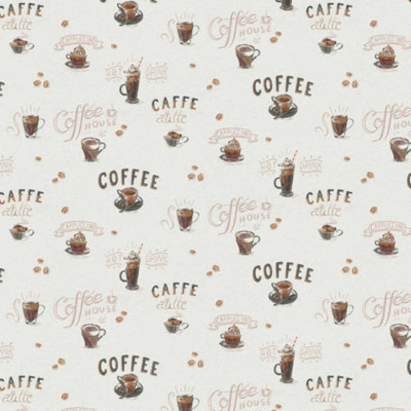Image of Erismann Coffee Cups Wallpaper Creme Brown Beans Kitchen Paste The Wall Vinyl
