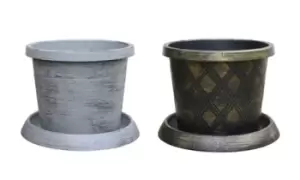 Image of Flower Pots with Saucer: Black-Gold/One