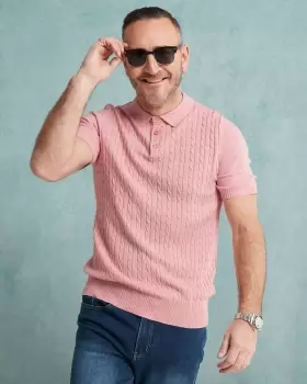 Image of Cotton Traders Mens Luxury Soft Touch Cable Polo in Pink