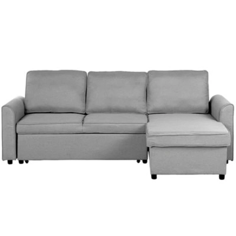 Image of Beliani Corner Sofa Bed 3 Seater Nesna Fabric Light Grey With Storage Left Hand