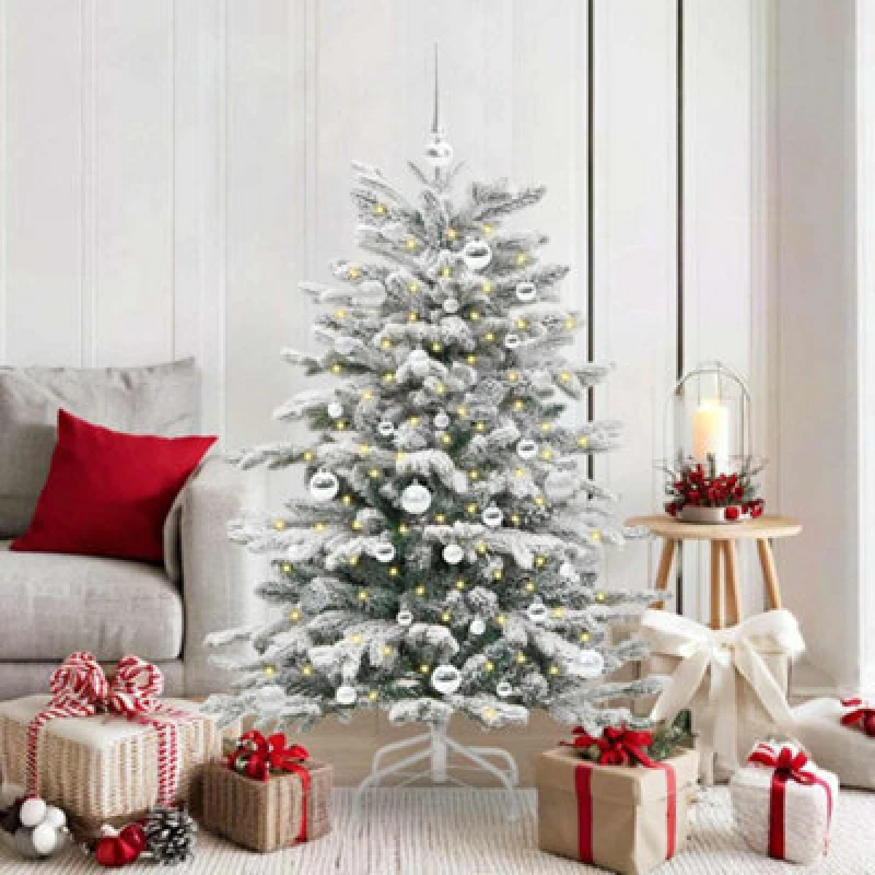 Image of vidaXL Artificial Hinged Christmas Tree with Silver Balls White 150cm PE and PVC, White 3395636