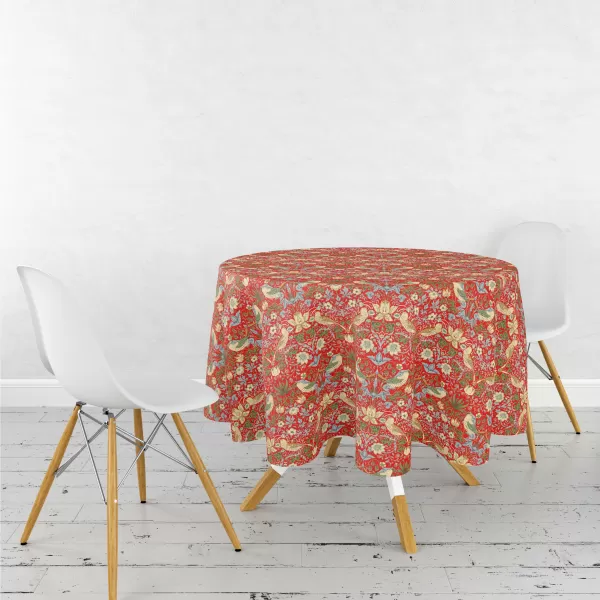 Image of William Morris Red Strawberry Thief Fabric Circle Tablecloth