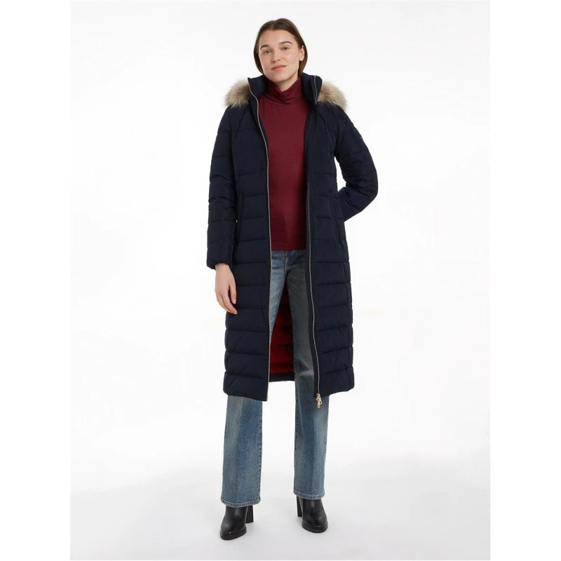 Image of Tommy Hilfiger Womens Heritage Down Tyra Maxi Recycled Polyester Long Sleeve Long Puffer Jacket Navy female 8 (XS)