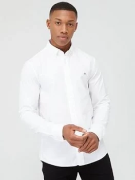 Image of Calvin Klein Jeans Slim Fit Stretch Long Sleeve Oxford Shirt - White, Size L, Men