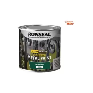 image of Ronseal - Direct to Metal Paint Rural Green Satin 250ml - RSLDTMRGS250