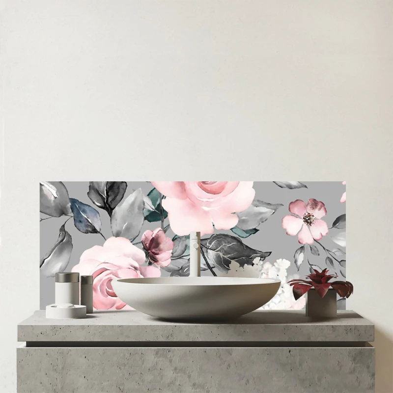 Image of Warren Reed - Designer Dusty Pink Roses Glass Bathroom Splashback Pink Unisex