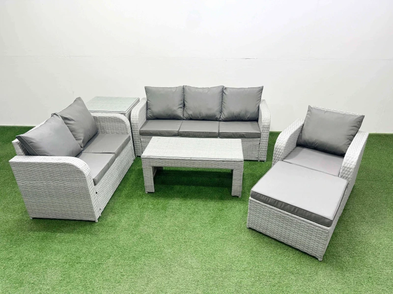 Image of Fimous Patio PE Wicker 7 Seater Outdoor Rattan Furniture Sofa Sets with Reclining Chair Loveseat Sofa 3 Seater Sofa Side Table