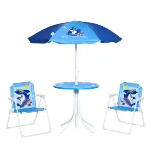 image of Outsunny Kids Foldable Four Piece Garden Set With Table Chairs Umbrella - Blue