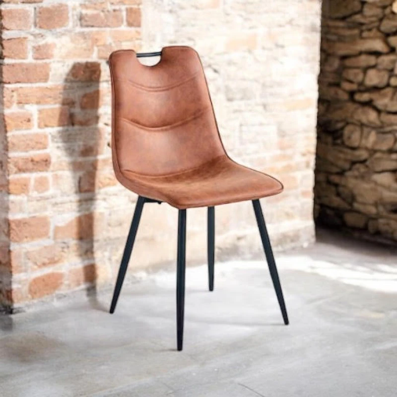 Image of MSL BROWN FAUX LEATHER CHAIR BLACK METAL LEGS