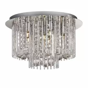 image of Nielsen Canterno Modern Flush Chandelier, Chrome 6 Light Fitting Designed With Crystal Droplets