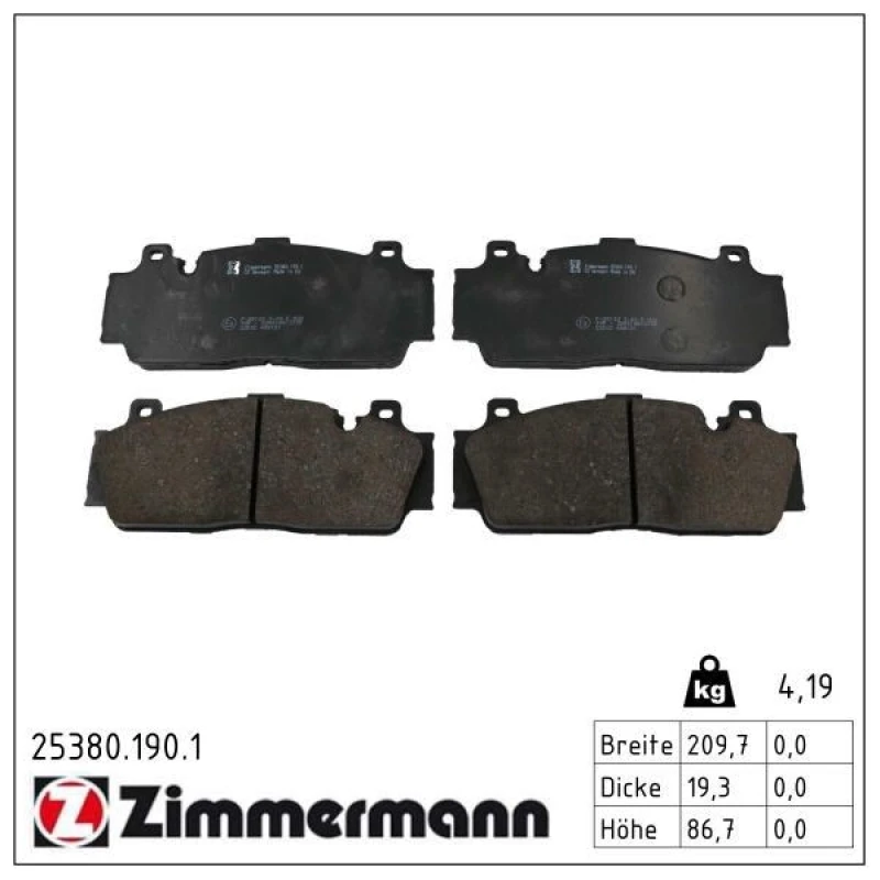 Image of ZIMMERMANN Brake pad set ZIMMERMANN 25380.190.1