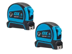 image of OX Tools OX-P505455 5m/16ft Pro Dual Auto Lock Tape Twinpack (OX-P505205X2)