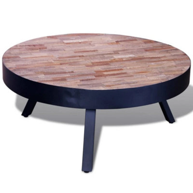 Image of vidaXL Reclaimed Teak Wood Coffee Table Round Living Room Telephone Stand