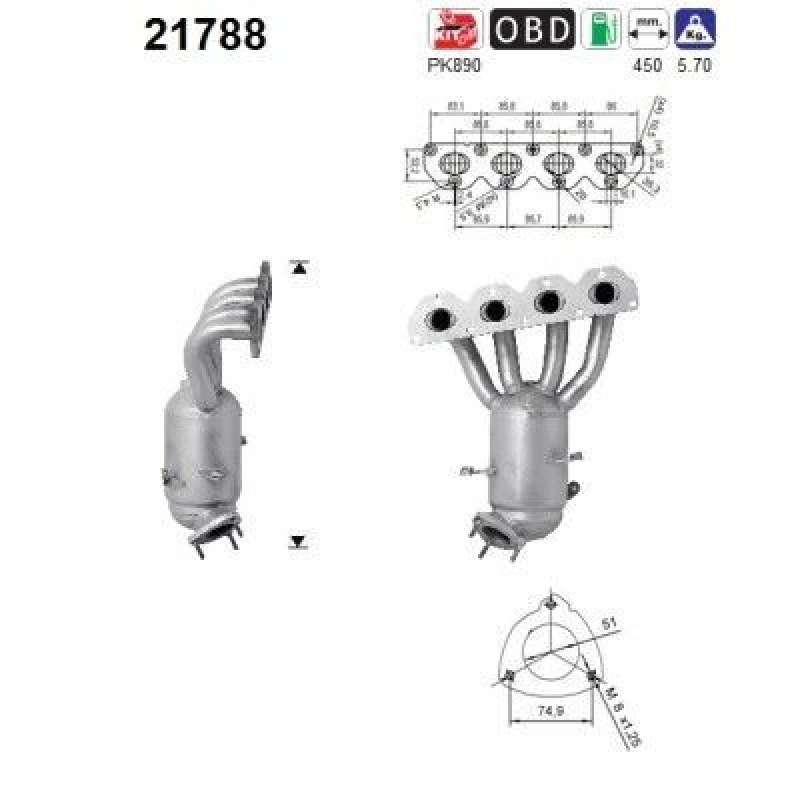Image of AS Catalytic converter AS 21788