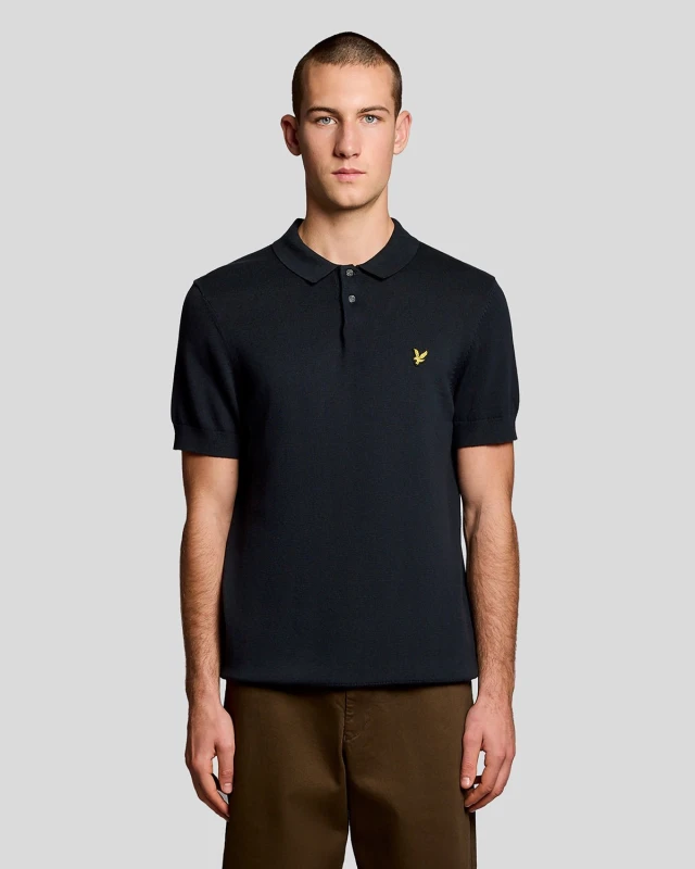 Image of Lyle & Scott Mens Cotton Knitted Polo Shirt in Navy