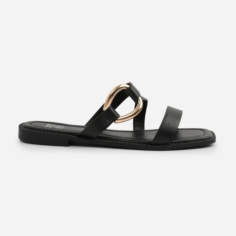 Image of Wheres That From Wheres That From Black PU Jaime Flatform Sandal Black 8