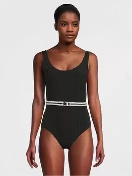 Image of Solid & Striped The Annemarie Reversible Solid Rib Swimsuit - Black/Marshmallow