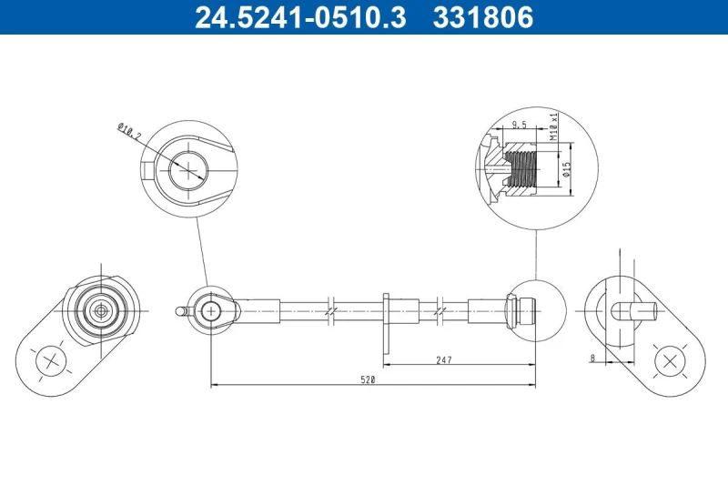 Image of ATE 24.5241-0510.3 Brake Hose without banjo bolt Brake Hose (83)