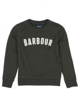Image of Barbour Boys Prep Logo Crew Sweat - Forest, Forest, Size 6-7 Years
